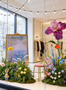 高端女装店橱窗绿植仿真花装饰品造景花艺摆件轻奢打卡点场景布置