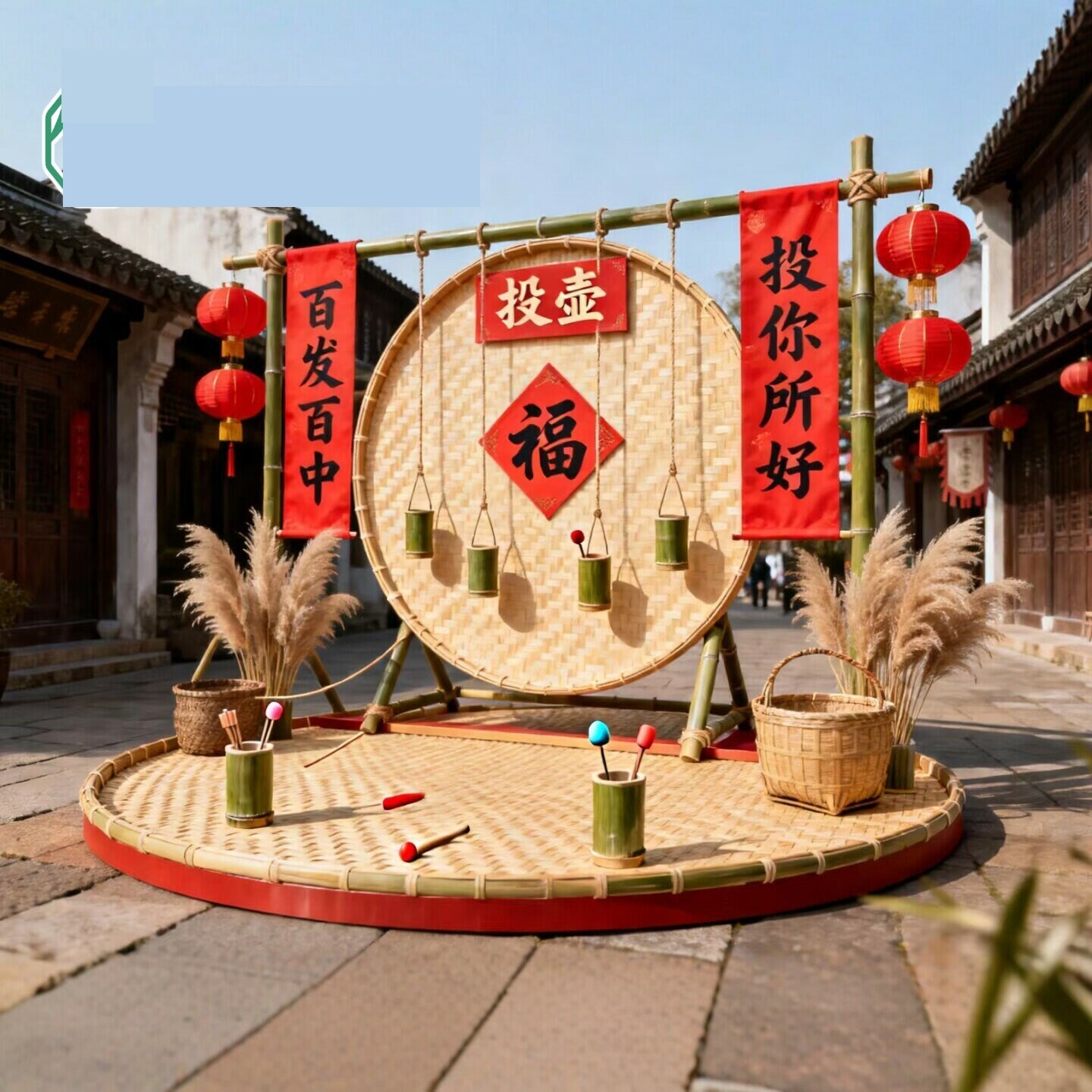 节庆活动竹编投壶架子游戏道具传统舞台表演装饰用品竹制投掷玩具