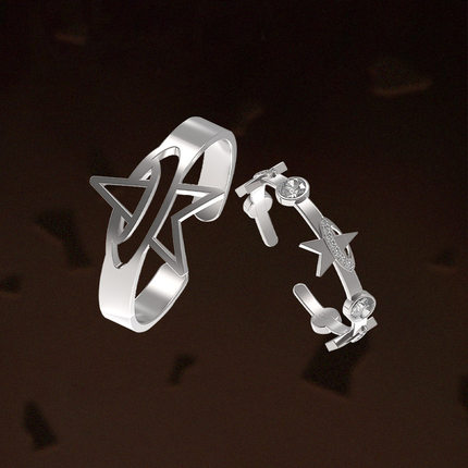 沈以诚同款 VSCH  星环巧克力925银星星锆石点缀情侣对戒礼物戒指