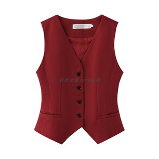 无袖 马夹短款 复古毛呢背心女秋冬潮 显瘦马甲帅气主播西装 英伦修身