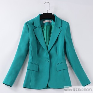 显瘦小西装 短款 女外套长袖 韩版 显瘦百搭小西服绿色 秋季 修身 新款