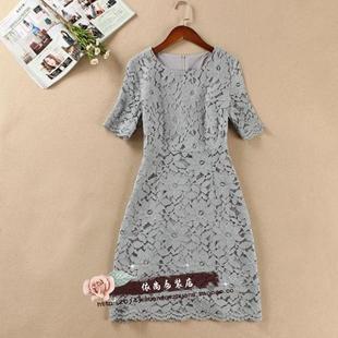 修身 女装 收腰显瘦中长款 短袖 裙子 蕾丝连衣裙2017夏装 韩版 新款