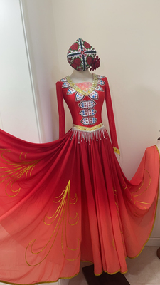 民族舞蹈演出服.新款维族舞蹈服艺考生剧目服表演服练习服定制