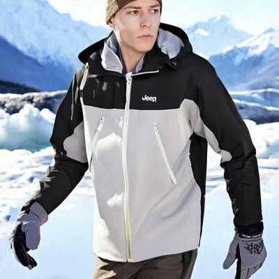 Jeep吉普户外防风防水鹅绒三合一登山冲锋衣男士情侣羽绒夹克外套