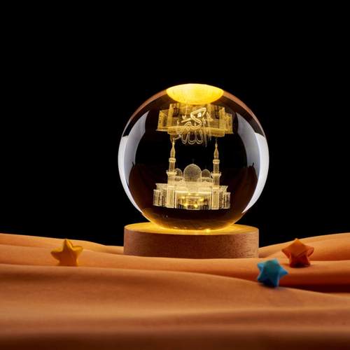 清真寺3D内雕发光水晶球夜灯