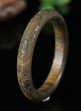 阿根廷吐丝绿檀手镯雕刻祥云贵妃镯檀木女清香味