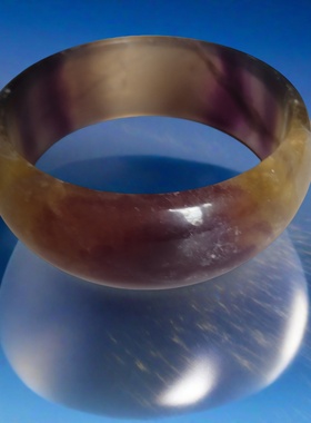 茶色萤石千层纹手镯整料手工打磨女款