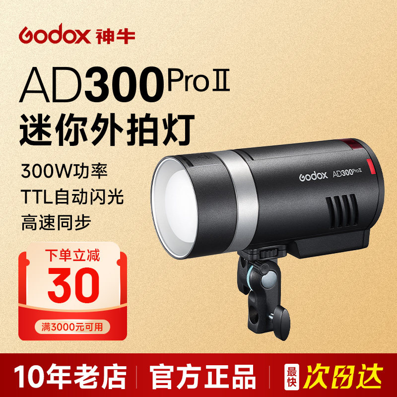 Godox神牛AD300ProII二代外拍灯闪光灯TTL高速同步300W户外人像模特婚礼拍摄单反相机摄影口袋灯便携补光灯