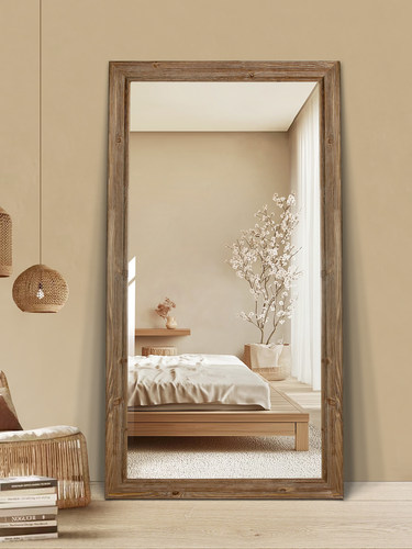 BOLEN 实木穿衣镜家用侘寂风全身镜衣帽间试衣镜落地镜覆古装饰镜