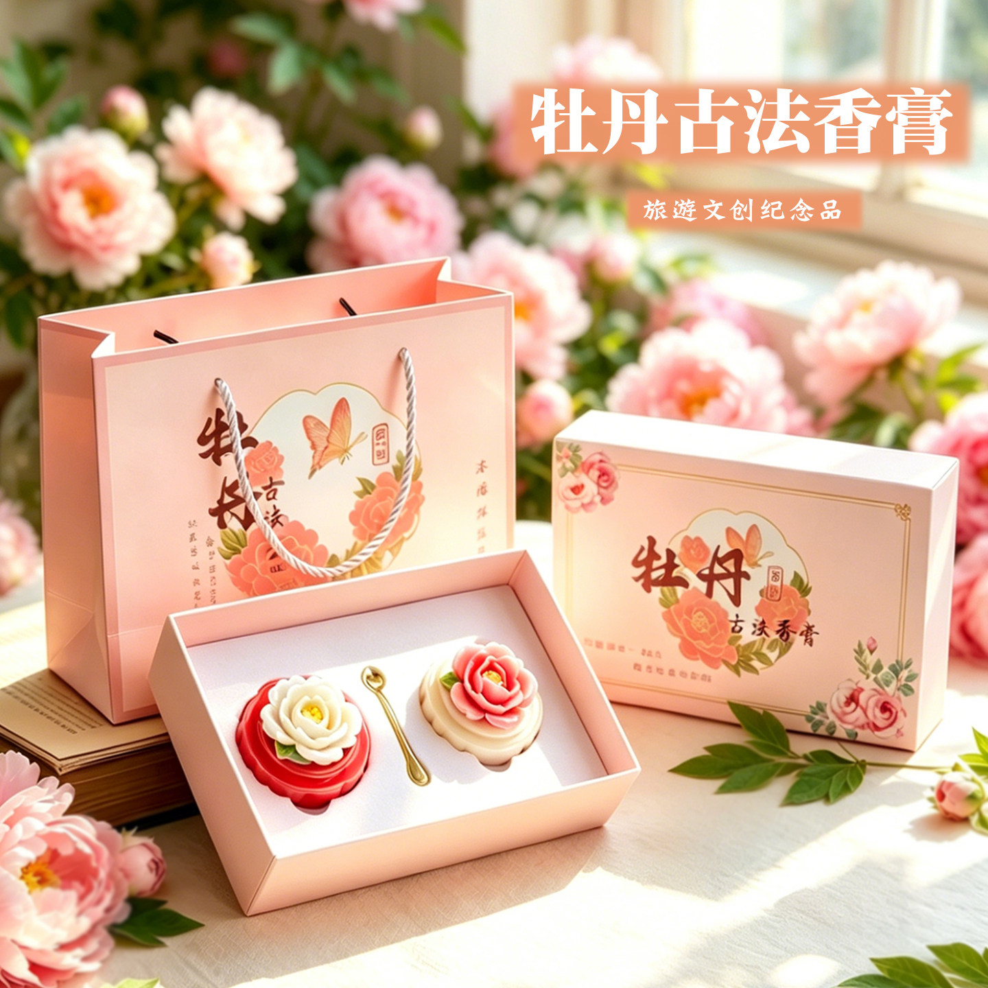 古法古风固体香膏牡丹花持久留香女士香水洛阳文创纪念品伴手礼盒