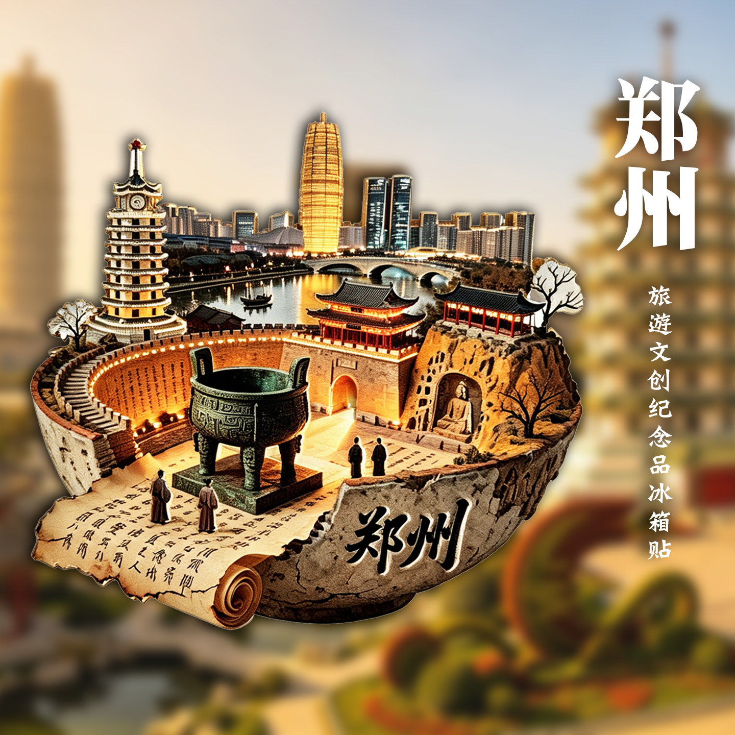 河南郑州二七塔玉米楼金属冰箱贴旅游城市景点文创纪念品伴手礼物