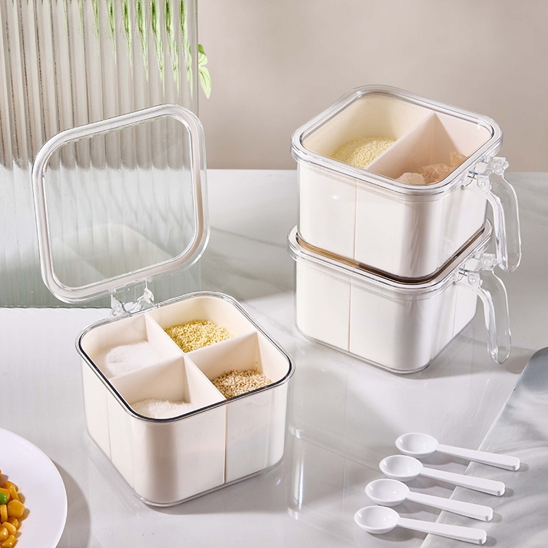 调料盒4格一体方形大容量厨房佐料盒厨房装干调料收纳盒分格多功