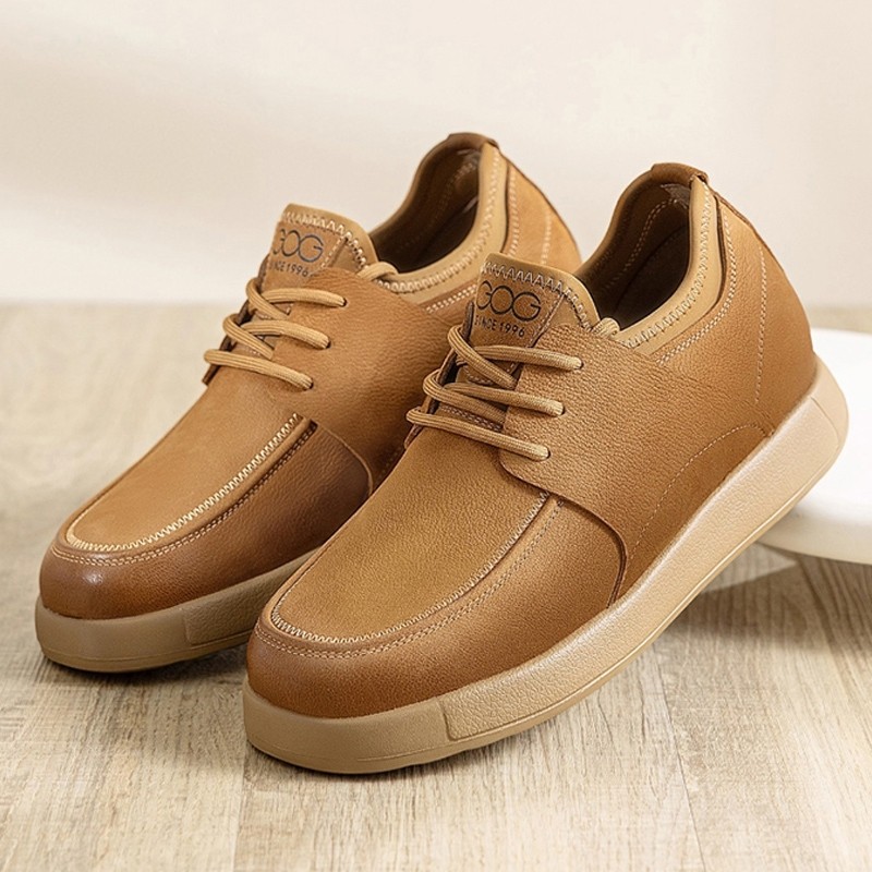 高哥休闲皮鞋男款2025新款冬季男士真皮磨砂皮软底隐形内增高男鞋