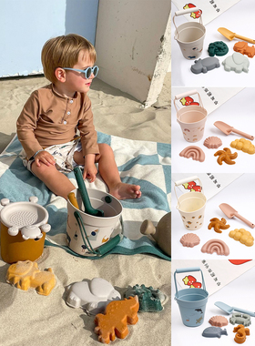 北欧丹麦lie同款硅胶挖沙滩桶男儿童ins宝宝铲子叉子玩沙玩具恐龙