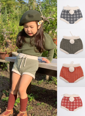 女童宝夏款条纹针织镂空全棉透气碎花花苞裤polo上衣