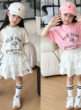 25年新品可爱卡通女儿童精梳棉宽松短袖T恤宽松版小马蛋糕半裙