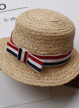 TB拉菲草手工草帽夏日海边沙滩遮阳帽女童儿童帽时尚防晒帽