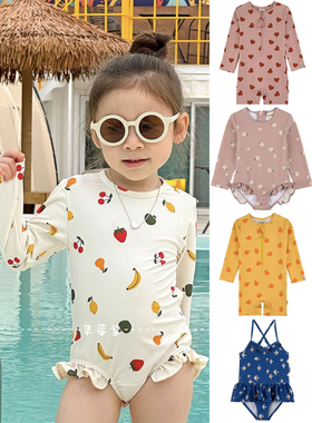 24年夏款KU婴儿女儿童宝宝连体衣花边防晒泳衣纯棉爬服分体游泳衣