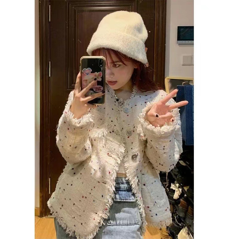 小香风彩色波点外套女春