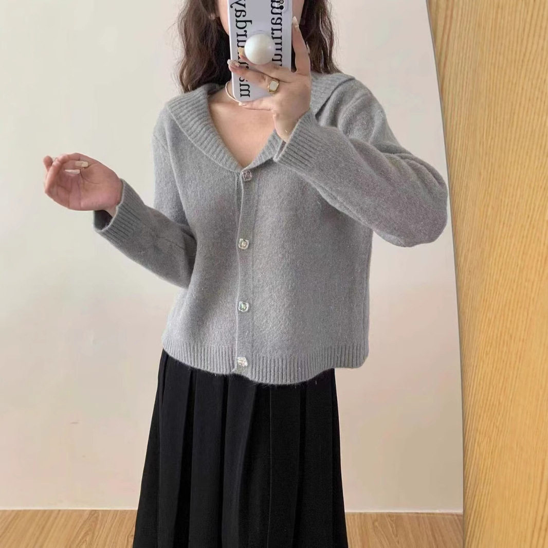 2024温柔慵懒风针织纯色开衫新款毛衣秋冬外套女显瘦红色亮色上衣