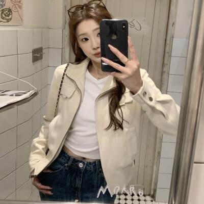 JAMUUS春秋新款白杏色麂