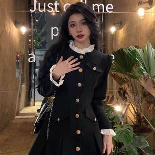 韩系财阀千金小香风洋装 女2024秋冬小个子超好看女主显瘦短裙子