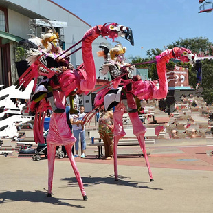 高跷火烈鸟演出服装主题游乐园开业庆典圣诞万圣节高跷小丑巡游服