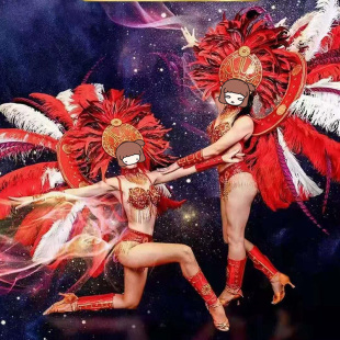 开场桑巴舞蹈服装羽毛背板主题游乐园红磨坊巴西狂欢节桑巴演出服