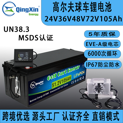 工厂直销48V105AH塑胶壳观光车电池高性能高尔夫球车带蓝牙显示屏