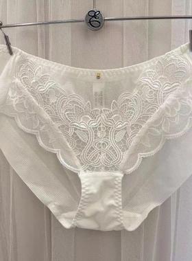 韩国EBLIN白色宫廷水溶刺绣蕾丝性感精致时尚修身透气女士平角裤