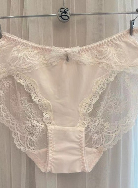 韩国EBLIN浅淡粉精美蕾丝性感时尚蝴蝶结透气无痕舒适女士平角裤