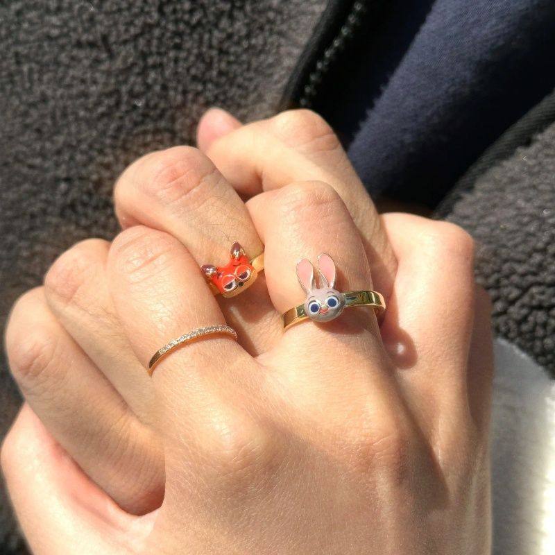 疯狂动物城立体头像戒指兔子朱迪狐狸尼克情侣对戒卡通戒款开口戒