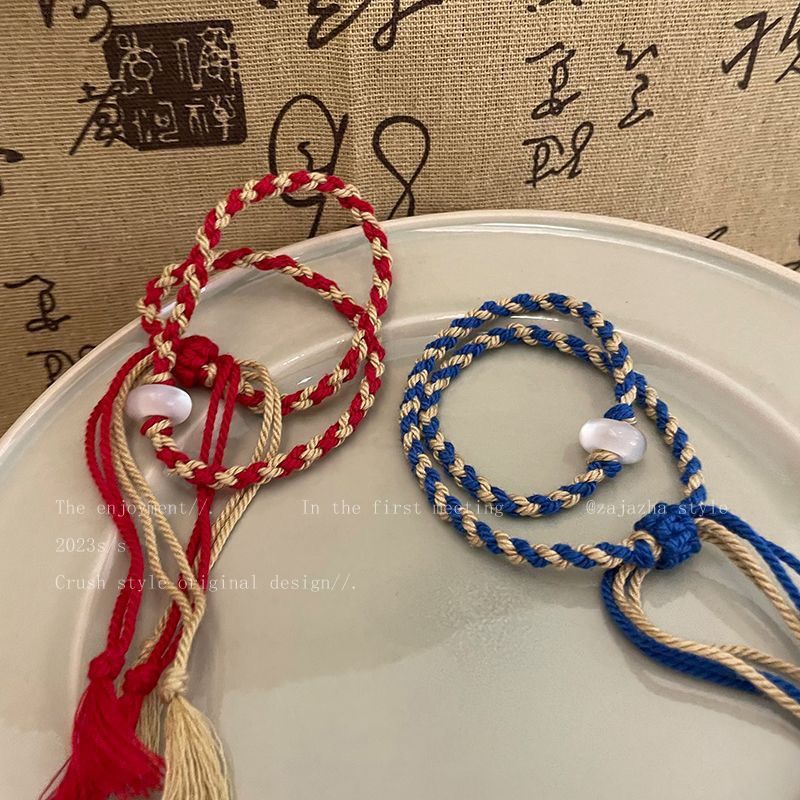 藏式编织手绳新中式~月光珠双层编织手链女款国网红情侣百搭手饰