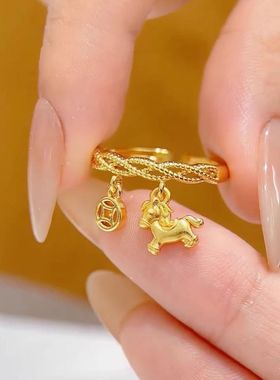 马上有钱戒指女ins小众设计2025新款时尚百搭金色开口指环礼物款