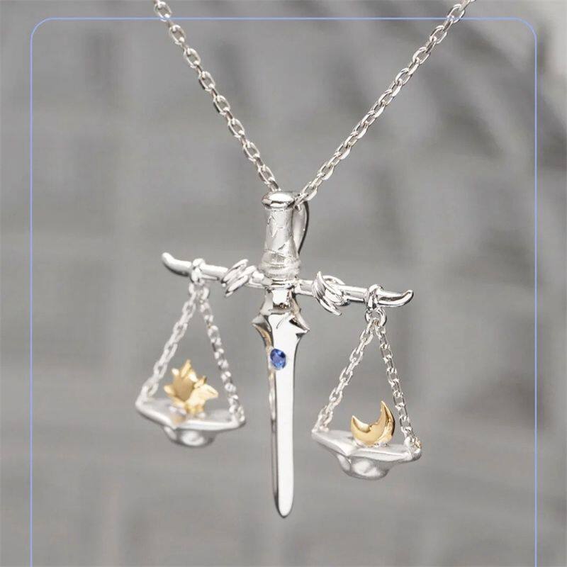日月天平·利剑蓝锆石项链原创小众设计创意简约高级感锁骨链饰品