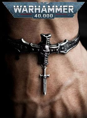 星辰铸造黑色圣堂帝皇冠军手镯十字军吊坠战锤40K开口手环复古男