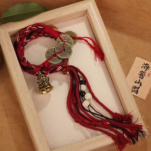 藏式李火旺中式山鬼花钱手链铃铛手绳手工编织复古手饰流苏国风绳