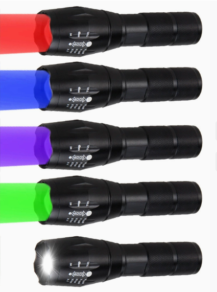 多功能户外便携强光手电筒调焦红绿蓝紫白光铝合金野外手电筒