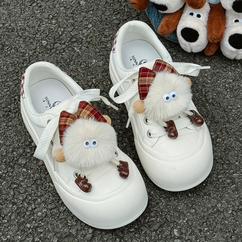 2026春季新款真皮可爱风毛绒卡通板鞋女厚底面包鞋休闲百搭小白鞋,女鞋,休闲板鞋,淘宝优惠券,粉丝福利购,淘宝优惠卷