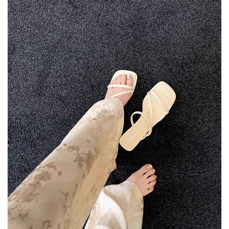 葡萄妈studiolee 2025新款法式细带仙女风方头显瘦高跟凉拖鞋女夏