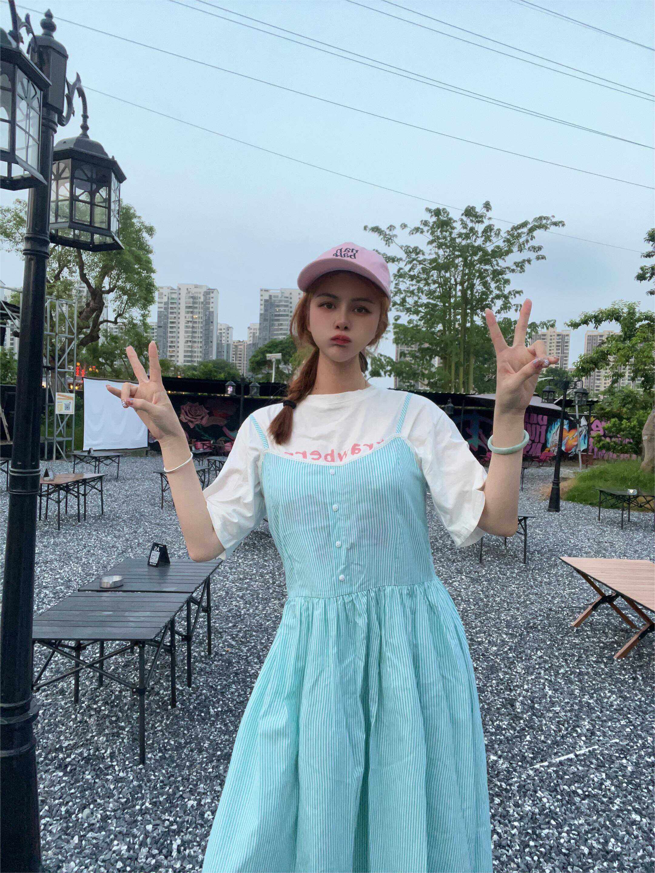 夏季新款纯欲风少女感薄荷曼波条纹吊带连衣裙套装,女装/女士精品,时尚套装,淘宝优惠券,粉丝福利购,淘宝优惠卷