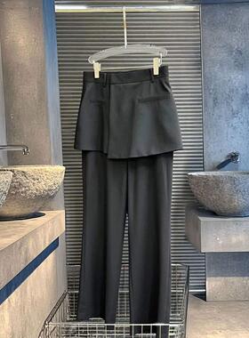 0MB.欧洲站新品南油高端高端假两件宽松垂感直筒裤屁帘裙裤西装裤