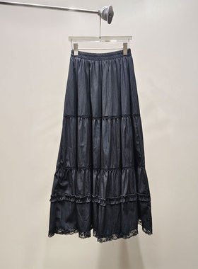 0MB.欧洲站新品HELMCH英伦风高腰垂坠感大摆伞裙松紧腰蛋糕半身裙