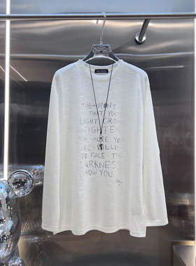0MB.欧洲站新品复古字母印花宽松上衣圆领减龄时尚百搭长袖T恤女