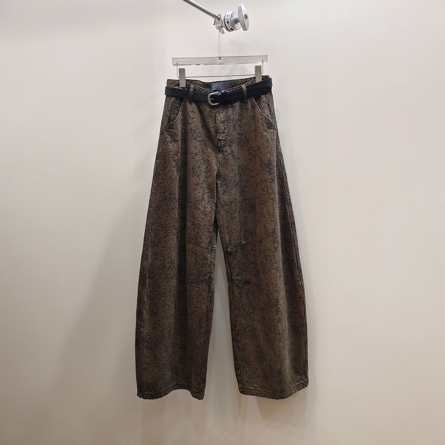 0MB.欧洲站新品HELMCH南油高端复古宽松微弧弯刀裤提花阔腿牛仔裤