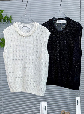 0MB.欧洲站新品圆领套头镂空设计感针织背心女无线针织衫马甲上衣
