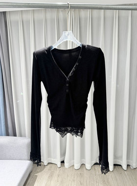 0MB.欧洲站新品南油高端露背透视鱼骨衫百搭修身显瘦百搭减龄上衣