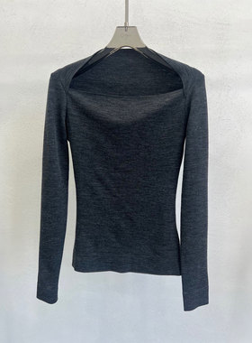 0MB.欧洲站新品南油高端修身显瘦百搭上衣温柔风方领长袖针织衫女