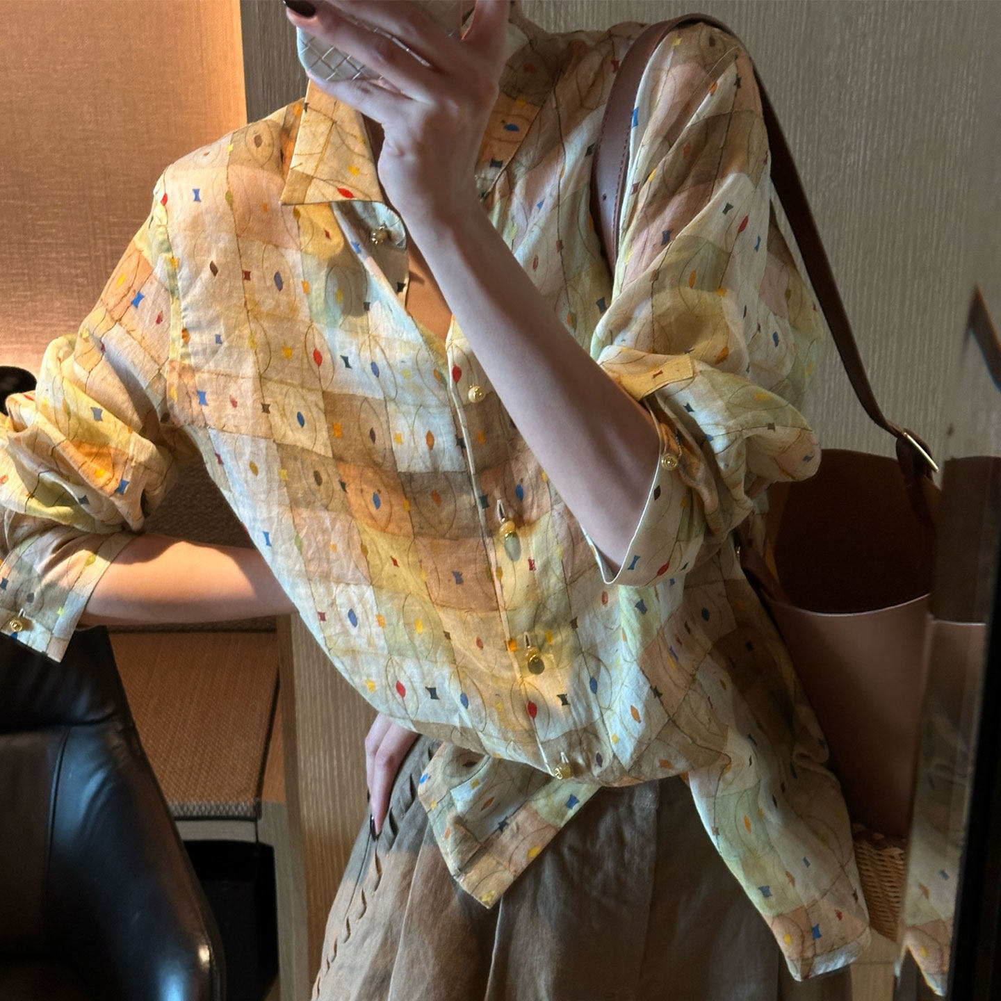 0MB.欧洲站Ap南油正品复古彩色格纹印花衬衫女高级感宽松显瘦上衣
