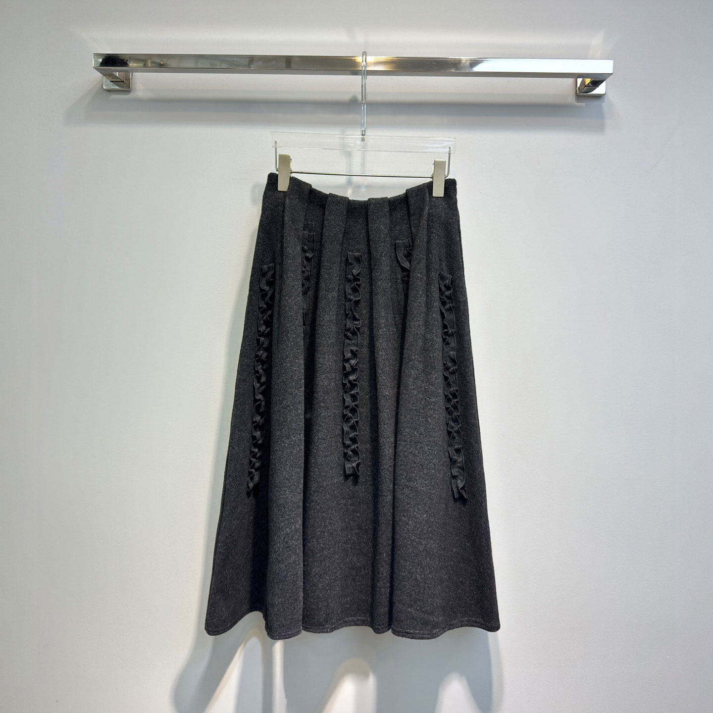 0MB.欧洲站新品英伦风高腰遮跨中长款A字裙木耳边工艺加绒半身裙